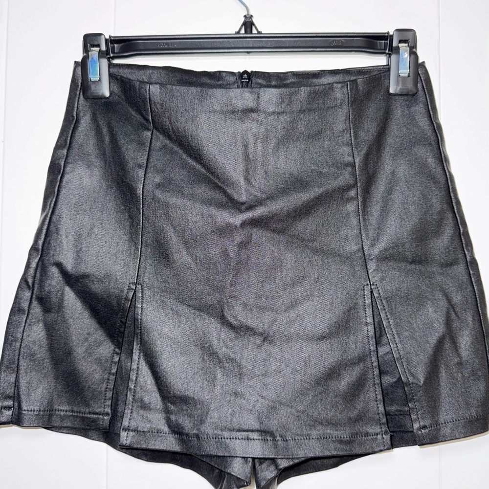 Black Faux Leather Skort